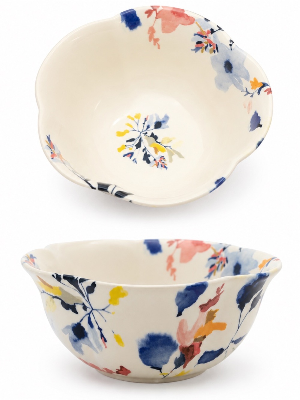 Anthropologie Wildflower Study Soup Cereal Bowl Floral Scalloped Stoneware